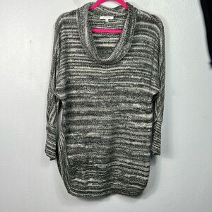 John Mark Black & White Marled Poncho Style Cowl Neck Tunic Sweater Medium